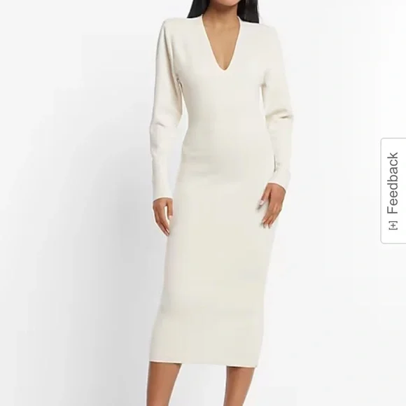 knee length dresses for ladies Cut Out Back Padded Shoulder Long Sleeve Long Stretchy Dress